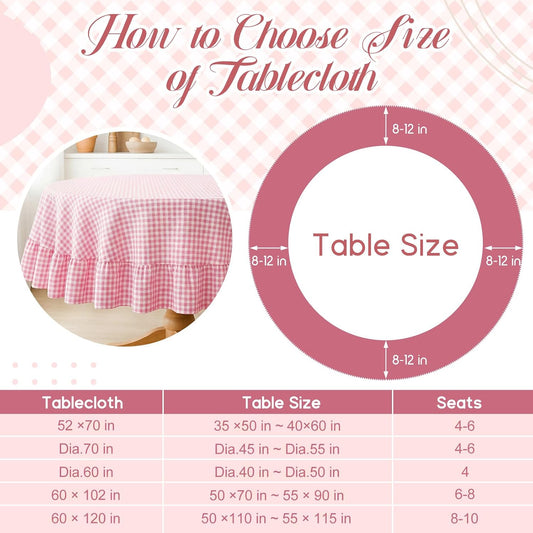 Mindsoft Plaid Ruffled Table Cloth Cotton Linen Fabric Checkered Gingham Tablecloth Farmhouse Vintage Buffalo Plaid Decorative Table Cover for Dining Room Party(70 x 70 Inches,Light Pink)