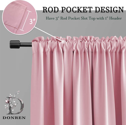 DONREN 2 Panels Pink Blackout Valances for Nursery Window Valances for Girls Room with Rod Pocket (42 by 12 Inch Length)