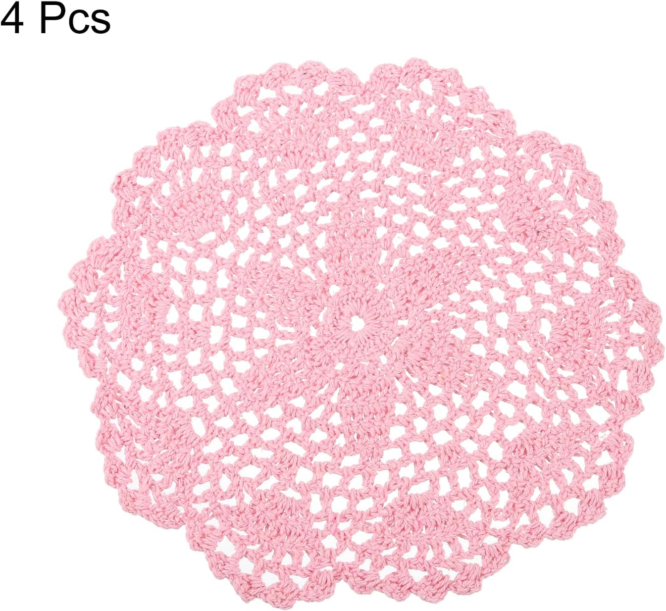uxcell Crochet Doilies, 4Pcs 8" - Handmade Crochet Cotton Coaster, Round Lace Placemats with Floral Patterns for Wedding Party Decoration (Pink)