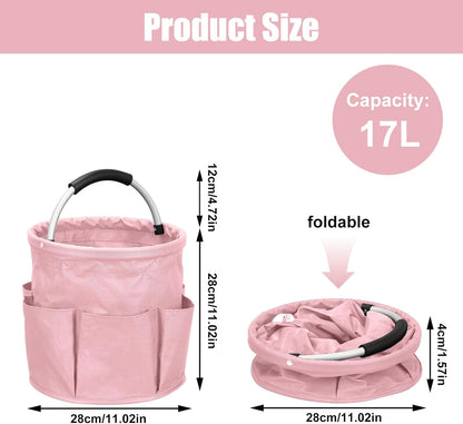 Tefola Feminine Portable Cleaning Caddy, 17L Foldable Cleaning Supply Caddy with Handle, Pink