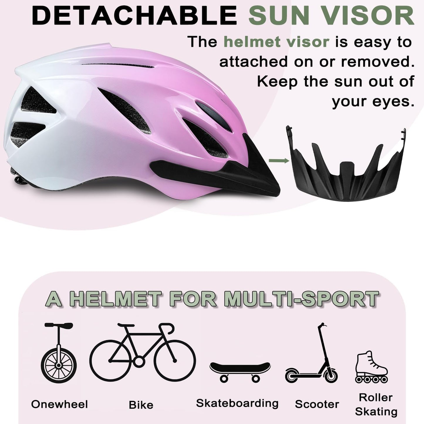 Adult Bike Helmet Men Women - Safety Certified Bicycle Helmet, 15 Vents, Adjustable Dial & Straps, Visor, Removable Liner, Lightweight for Commuting and Road Cycling (57–61cm)