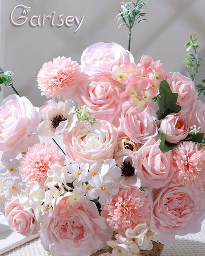 Garisey Artificial Flowers Combo for DIY Wedding Bouquets Combo Centerpieces Arrangements Party Bridal Baby Shower Home Decorations-Blush Pink