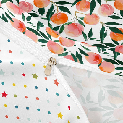 Erosebridal Kids Peach Comforter Cover,Oil Art Peach Duvet Cover Queen for Kids Teens Adults,Yummy Summer Fruit Bed Set,Cute Cartoon Fruit Bedding Set with 2 Pillowcases Bedroom Decor