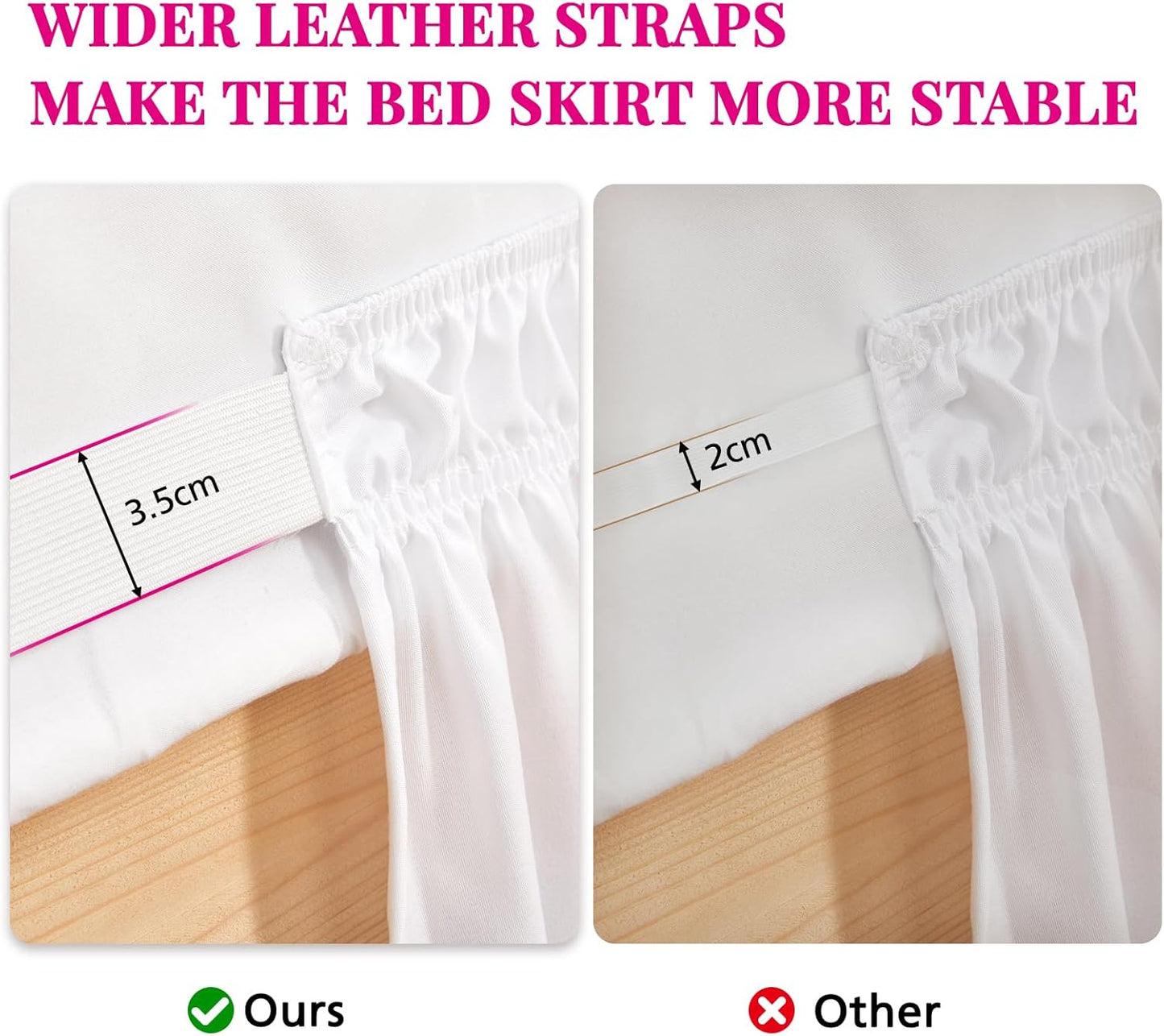 RIMELA Pink Bed Skirt Queen Size 15 Inch Drop, Wrap Around Elastic Bedskirt, Dust Ruffle for Adjustable Bed Base Machine Washable Easy to Install Bed Skirts