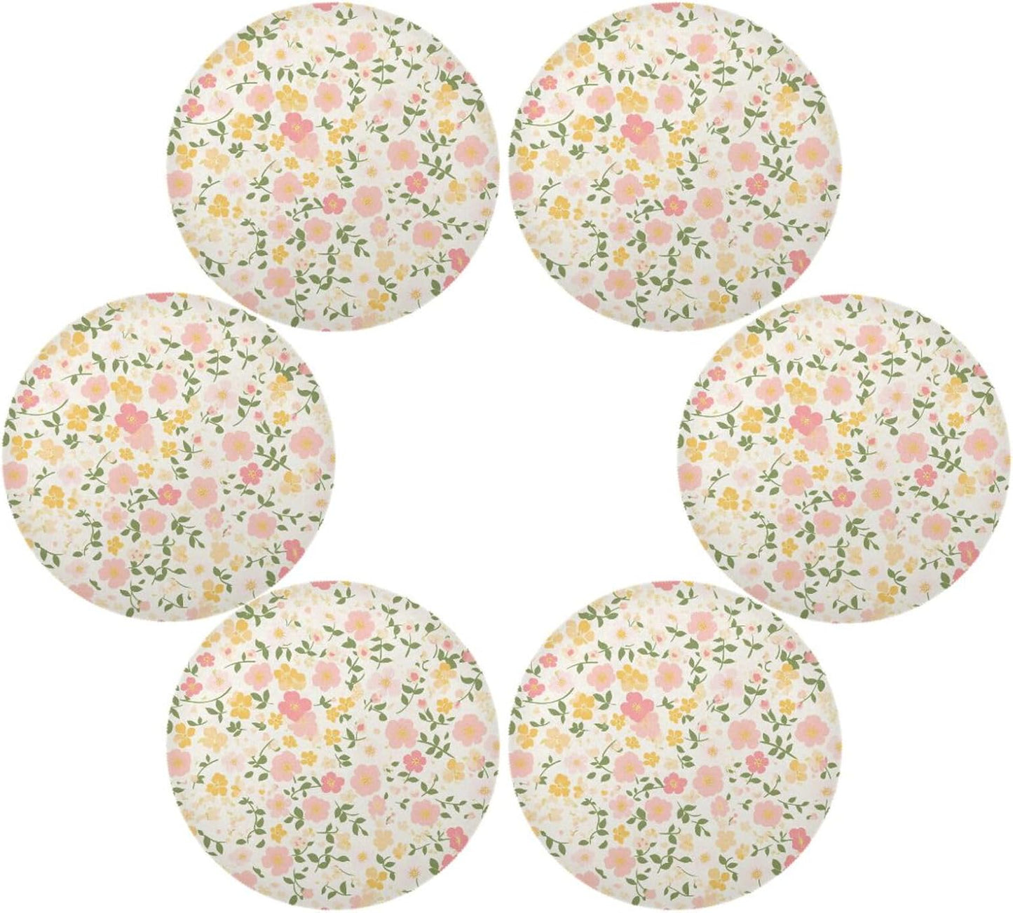 Buttercup and Sweet Potato Pattern White and Peach Round Rustic placemats Kids Reusable placemat Table mat Plate Waterproof Easter Place mats Indoor Set of 6 15.4x15.4in