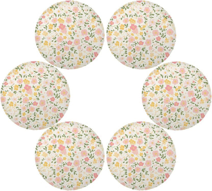 Buttercup and Sweet Potato Pattern White and Peach Round Rustic placemats Kids Reusable placemat Table mat Plate Waterproof Easter Place mats Indoor Set of 6 15.4x15.4in