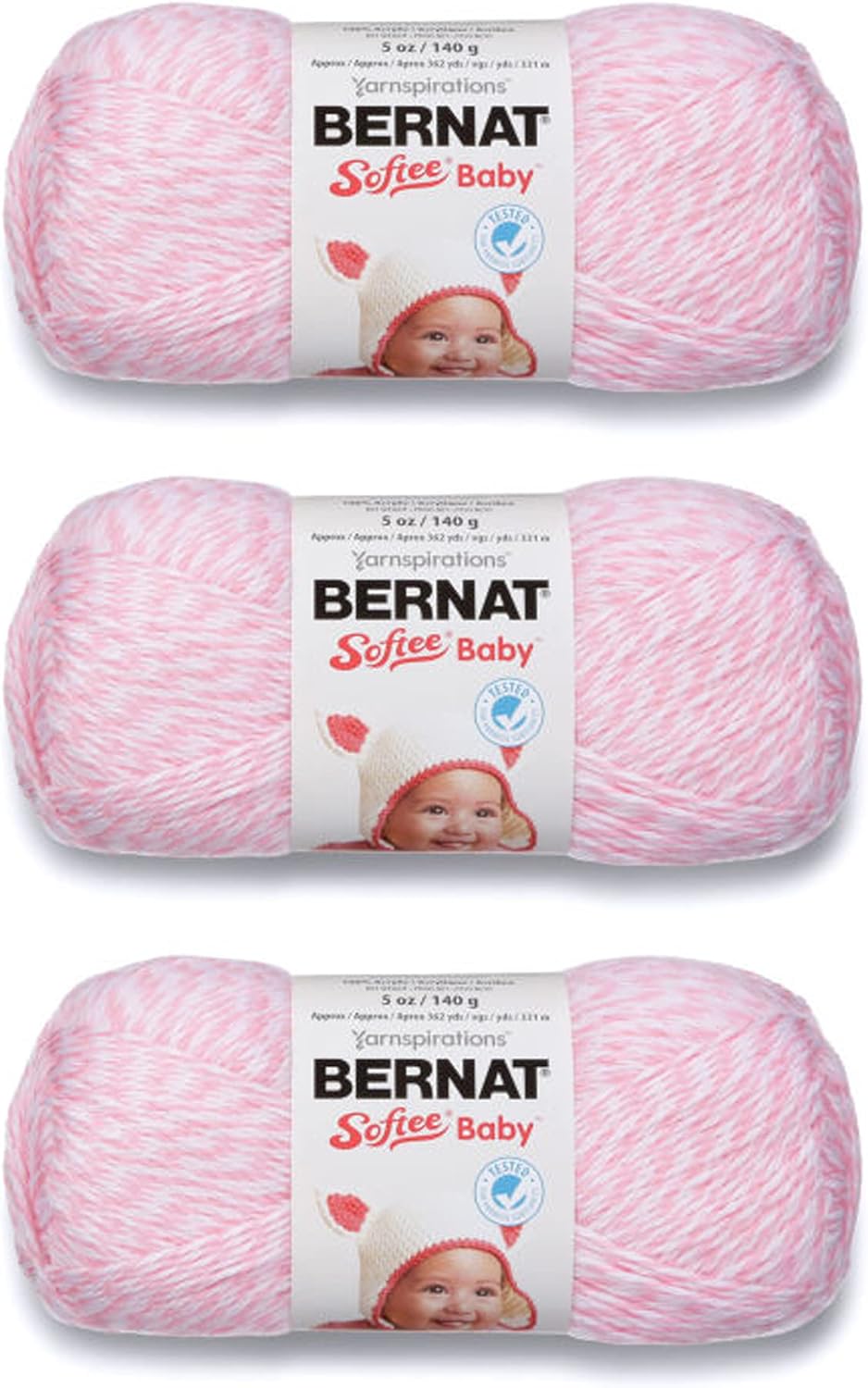 Bernat Softee Baby Baby Pink Marl Yarn - 3 Pack of 141g/5oz - Acrylic - 3 DK (Light) - 362 Yards - Knitting/Crochet
