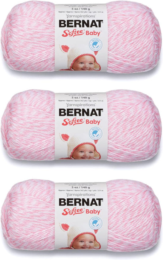 Bernat Softee Baby Baby Pink Marl Yarn - 3 Pack of 141g/5oz - Acrylic - 3 DK (Light) - 362 Yards - Knitting/Crochet