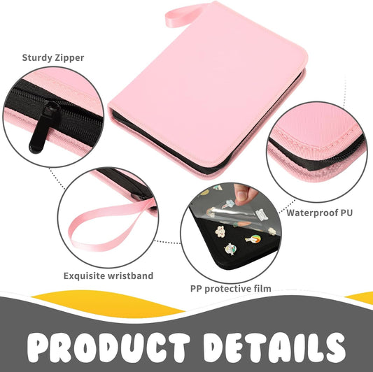 Oeun fan Enamel Pin Display Book, 6-Page Pin Trading Book, Portable Pin Bag and Pin Board (PU Pink)