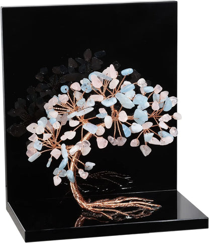 rockcloud Set of 2 Aquamarine and Rose Quartz Crystal Tree Acrylic Decorative Bookends, L-Shaped Heavy Duty Book Ends to Hold Books for Home Office Shelves, Blue&Pink