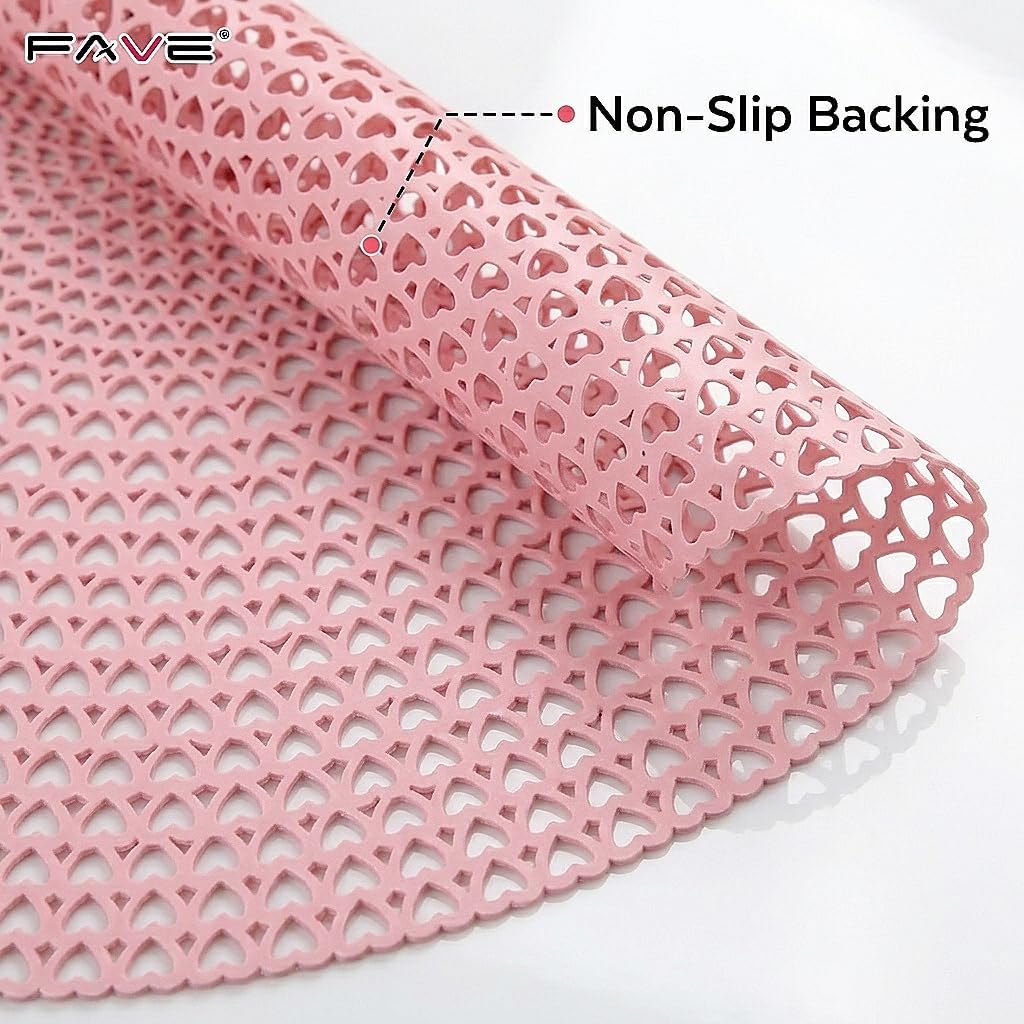 FAVE Pink Vinyl 6PC Round Placemats, Washable Table Mats for dinnner Party