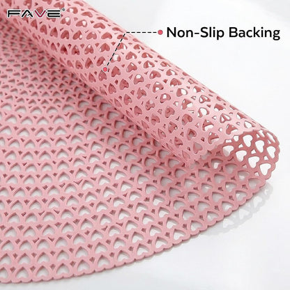 FAVE Pink Vinyl 6PC Round Placemats, Washable Table Mats for dinnner Party
