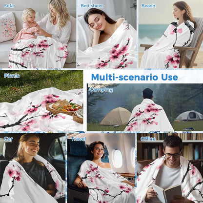 Pink Flowers Cooling Blanket, Lightweight Breathable Summer Throw Blanket with Double Sided Cold Effect, Watercolor Blossoms Florals Branches Picnic Beach Blankets Bed Sheet for Hot Sleepers 30"x40"