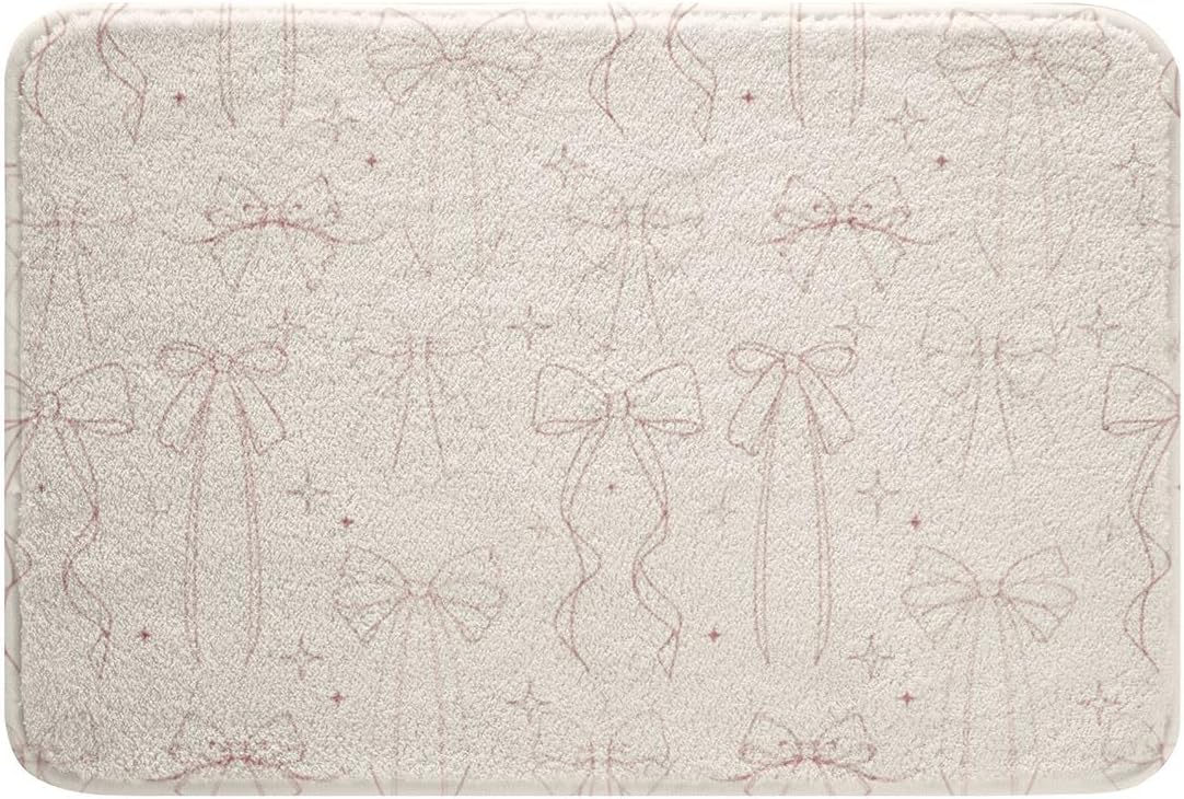 Feelyou Bow Bathroom Rugs Bowknot Bath Mats Microfiber Light Pink White Bow Bathroom Accessories Light Pink White Floor Doormats Non-Slip 20"x32" Kawaii Soft