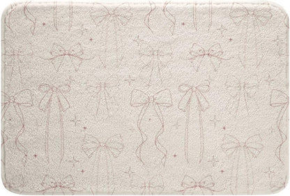 Feelyou Bow Bathroom Rugs Bowknot Bath Mats Microfiber Light Pink White Bow Bathroom Accessories Light Pink White Floor Doormats Non-Slip 20"x32" Kawaii Soft