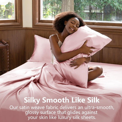 CozyLux Satin Sheets Full Size Sheets - Silky Soft Bedding Similar to Silk, 4 Piece Sheet Set for Hair and Skin, Deep Pocket with All-Around Elastic, Home Decor for Bedroom, Dirty Pink