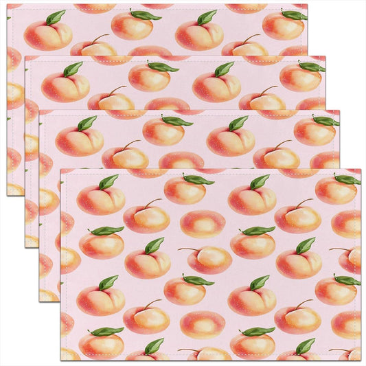 Peach Placemats Set of 4 for Kids Boys Girls Cute Fruit Placemat for Kitchen Dining Table Decor Indoor Outdoor 18"x12" Kawaii Fresh Peaches Table Placemats Decor Soft Lightweight Fruit
