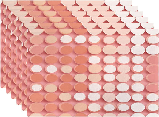 Batmerry Pulsating Dot Matrix Placemats, Peach Colored Circular Pattern Washable Linen Table Mats for Kitchen Table Double Insulation Decor Dining Set Indoor Outdoor 12X18 in Set of 6