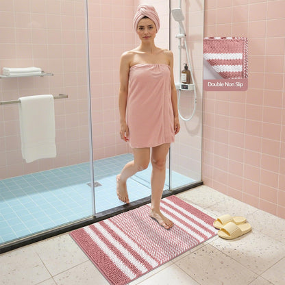 BSICPRO Bathroom Rugs, 24x16 Inch Extra Soft Absorbent Shaggy Chenille Bath Rugs, Non Slip Backing Quick Dry Machine Washable Modern Bath Mat for Bathroom Floor, Home Decor Accessories,Dusty Pink