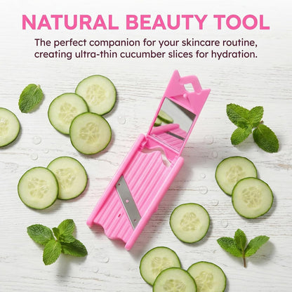 Unomor Cucumber Slicer Tool Facial Mask Cucumber Cutter with Mirror Abs Veggie Slicer for Thin Slices Diy Skincare Fruit and Vegetable Prep Pink 4.72 X 2.08 X 0.59 in