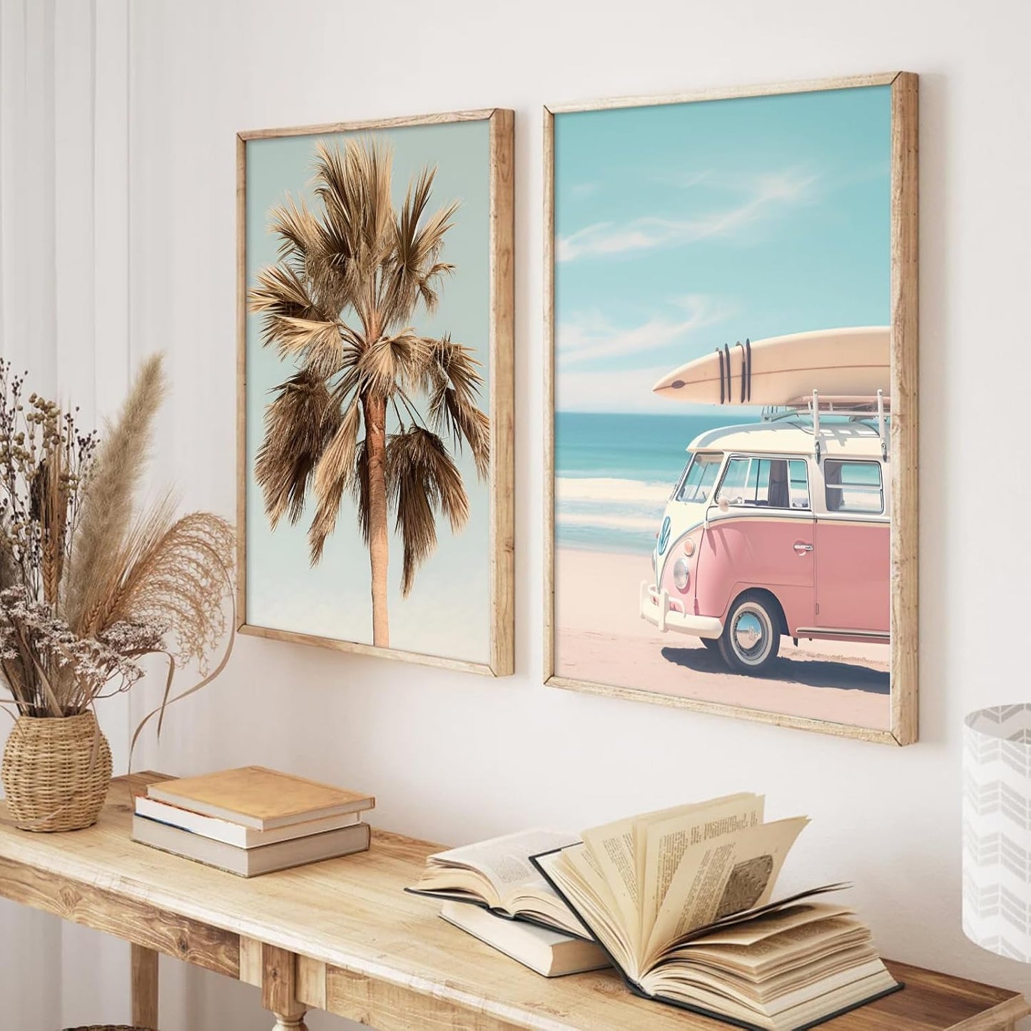 FYSUIMU 9Pcs Coastal Wall Art Prints Fresh Pink Tropical Summer Ocean Art Poster California Beachy Seascape Wall Decor for Gallery Living Room Bedroom (Unframed)
