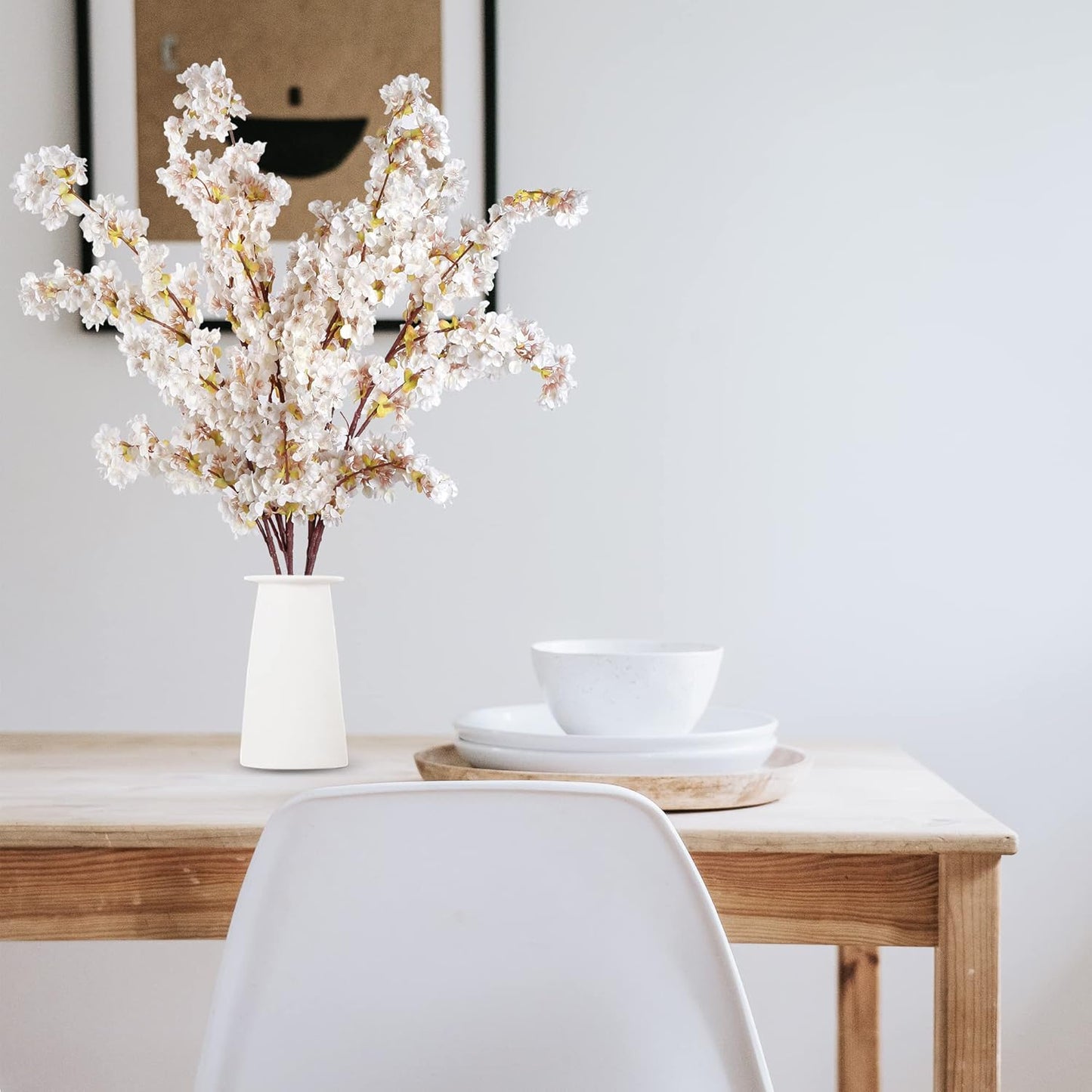 Sggvecsy Artificial Cherry Blossom Branches Faux Cherry Flowers 39 Inch Peach Branches Silk Tall Stems for Home Wedding Table Vase Decor (4 Pcs, Ivory)