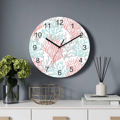 Summer Gradient Pink Teal Ocean Coral Sea Wall Clock Battery Operated Non-Ticking 10" Round Wood Clocks, Kitchen Wall Clock for School Bathroom Living Room Home Office Wall Decor