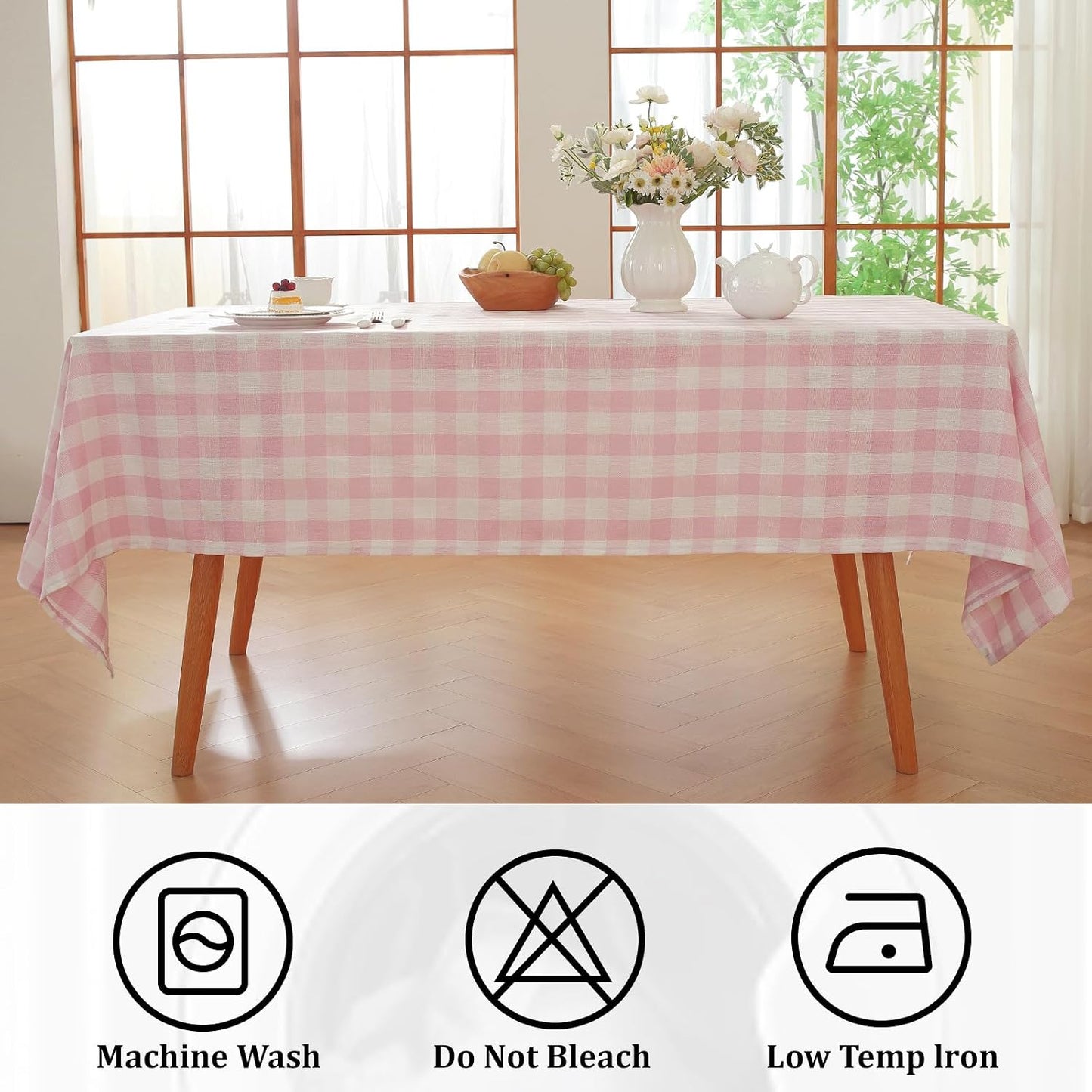 Alsoo Pink Gingham Tablecloth Rectangle Checkered Table Cloth Cotton Linen Fabric Wrinkle Free Washable Buffalo Plaid Table Cover for Kitchen Dining Picnic Camping, 60 * 75 inch