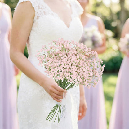12PCS Pink Babys Breath Artificial Flowers, 24inch Faux Gypsophila Bouquet Real Touch Fake Babys Breath Flowers for Floral Arrangements Wedding Centerpieces Tables Decorations (Pink)