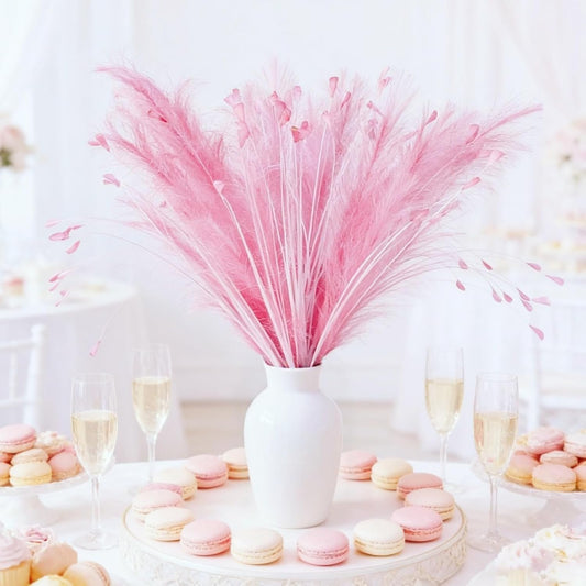 Nikuoan Faux Pampas Grass,6Pcs Fluffy Artificial Colored Peacock Grass Plants, Fake Pampas Blush Boho Decor,Vase Filler Flower Arrangement for Farmhouse Home Wedding Centerpieces (Pink)