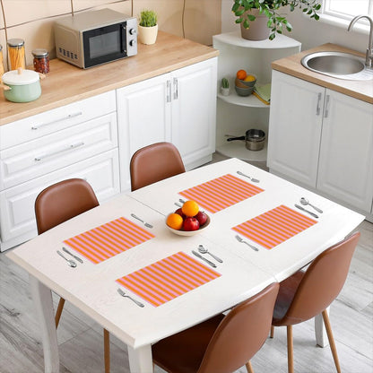 Kids Pink Orange Placemats Set of 4, Abstract Place Mat for Kitchen Dining Table Party Decor Indoor Outdoor 18"x12" Non-Slip Easy to Clean Stripes Table Mats Soft Women Men Geometric