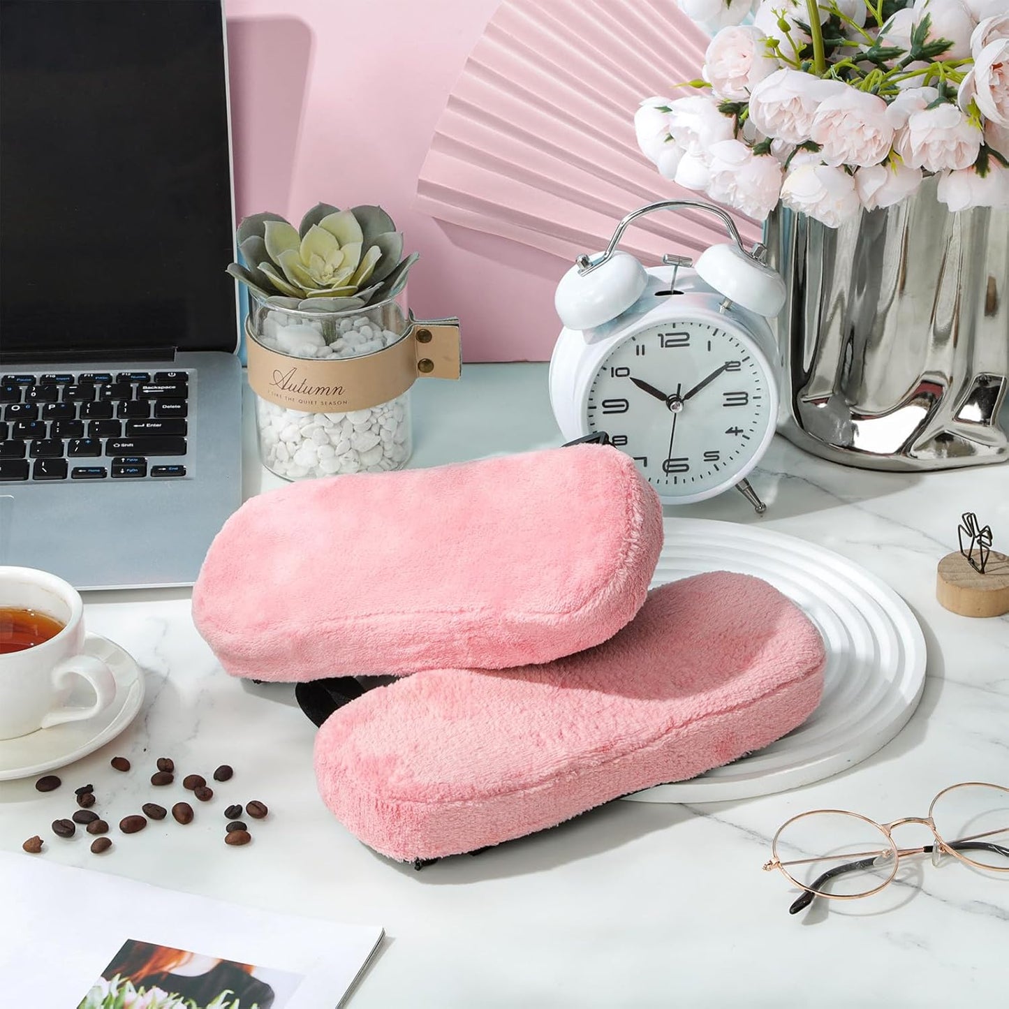 Threlaco 2 Pcs Office Chair Armrest Pads Soft Foam Office Chair Arm Covers Fluffy Flannel Gaming Armchair Armrest Cushion for Elbows and Forearms Support Pressure Relief (Pink)