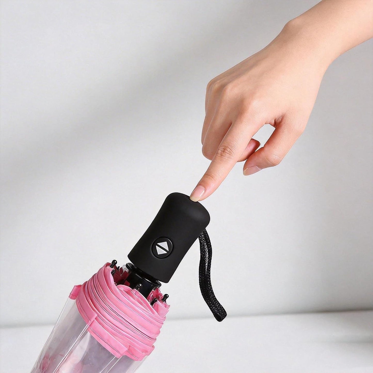Clear Folding Umbrella 11-Inch, Compact Transparent with Pink Cherry Blossom Design, Windproof for Rainy Days, Suitable for Daily Outdoor Use for Men & Women
