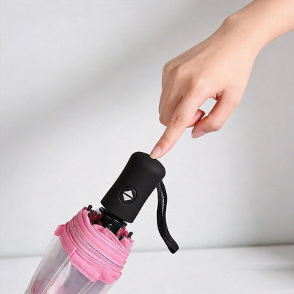 Clear Folding Umbrella 11-Inch, Compact Transparent with Pink Cherry Blossom Design, Windproof for Rainy Days, Suitable for Daily Outdoor Use for Men & Women