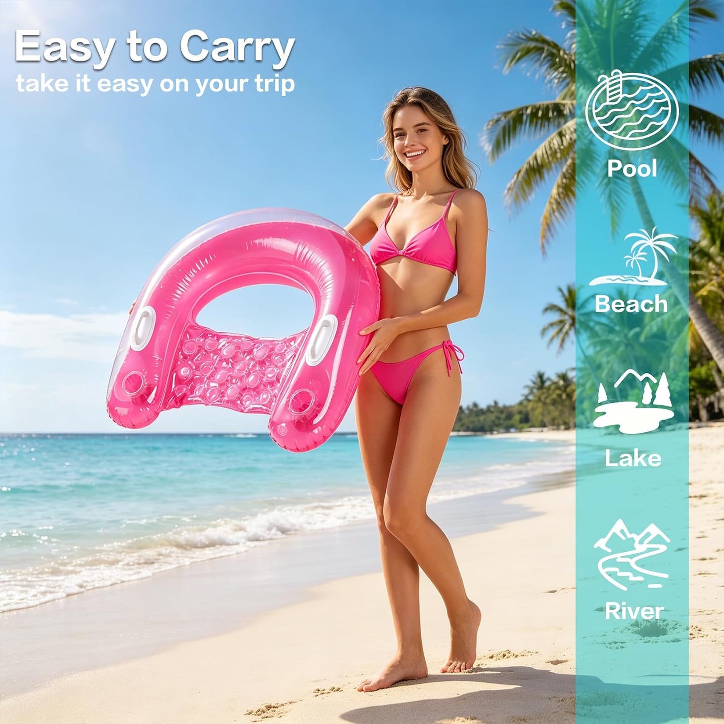 Inflatable Pool Floats Adult, PVC Material Floating Lounge Chairs with Cup Holders, Comfortable Hammock Noodle Mat Floating Beach Seat for Party Summer, Pool, Lake, Beach or River Relaxation