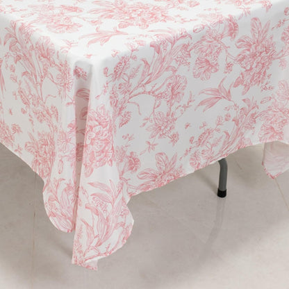 Efavormart Polyester Rectangular Tablecloth 60"x102" White with Pink French Toile Pattern - Sophisticated Table Cover for Chic Weddings & Events
