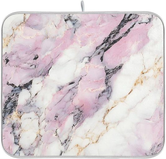 JIPONI Dish Drying Mat for Kitchen Counter,White Pink Marble 16'x18' Super Absorbent Kitchen Mat, Multi-Functional Draining Racks Pad Coffee Mats