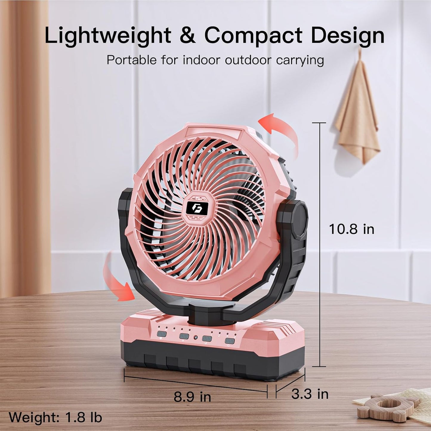 FRIZCOL 3-in-1 Camping Fan - Portable Fans Rechargeable - 24000mAh Battery Powered Fan with Light for Indoor, Outdoor, Tent, Travel, Fishing, Jobsite, Gifts for Men Dad Him - Pink
