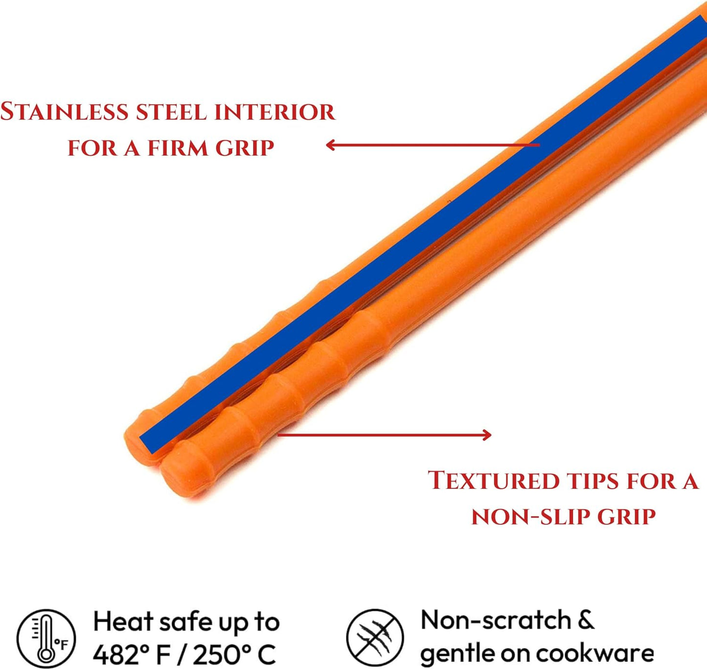 Reusable 12" Long Silicone Cooking Chopstick with Spoon & Band – Non-Slip, Stainless Steel Core, Non-Scratch Utensil for Tempura, Frying, Hot Pot, BPA-Free, Dishwasher Safe, Made in Korea ( Pink )