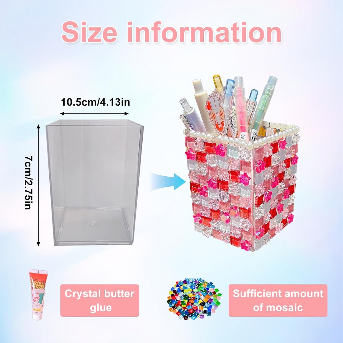 shuielai Mosaic Pen Holder Kit, Acrylic Tile Craft Set Creates Desk Organizer, Crystal DIY for Adults Beginners Home Decor (Pink)