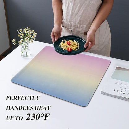 Blue Light Pink Gradient Dish Drying Mat for Kitchen Counter Absorbent Coffee Bar Mat for Countertops Easy to Clean Kitchen Drying Mats for Sink Dishes Pans Rack Utensils, 23.6"x19.7"