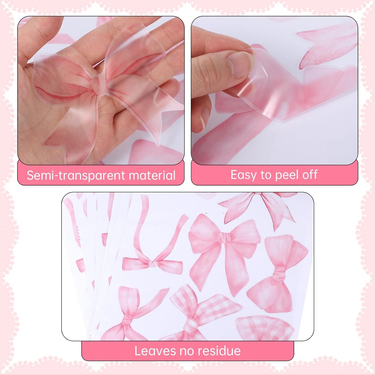 60Pcs Pink Bow Decals Bow Wall Stickers Vinyl Bowknot Decals Sticker Bows Knot Walls Decor Bowtie Decal Peel and Stick Bows Wall Decoration for Nursery Room Home Bedroom Decor, 4"