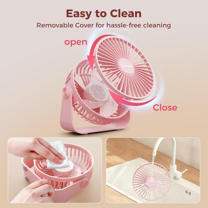 TriPole USB Desk Fan Portable Mini Fan Powerful 3 Speeds Wind Personal Desktop Fan with 360° Head Rotation for Home Office Car Indoor Outdoor Pink, No Battery, 4.5 Inches