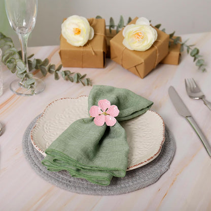 Pink Flower Napkin Rings Set of 12, Metal Floral Napkin Holder Rings with Gold Buckles for Wedding,Spring,Party,Picnics,Banquet,Luncheons,Birthday,Christmas,Valentine's Day Table Decor