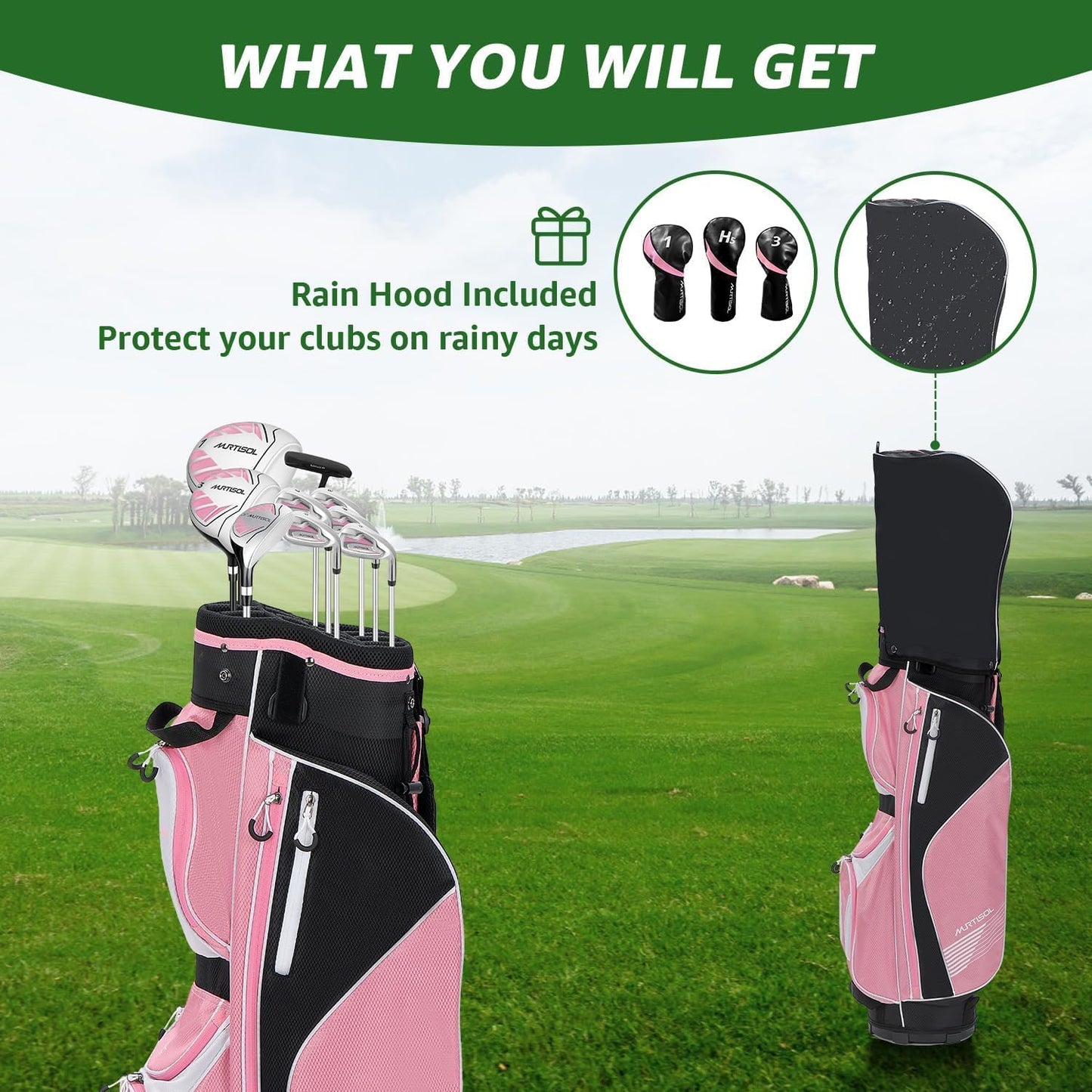 XDriveMax 10 Pieces Complete Mens Womens Golf Clubs Set Right Hand for Men Women Includes Stand Bag with Rain Hood, 1#Driver 3#Wood #5 Hybrid,with 3 Head Covers, 6# 7# 8# 9# PW# Irons and Putter