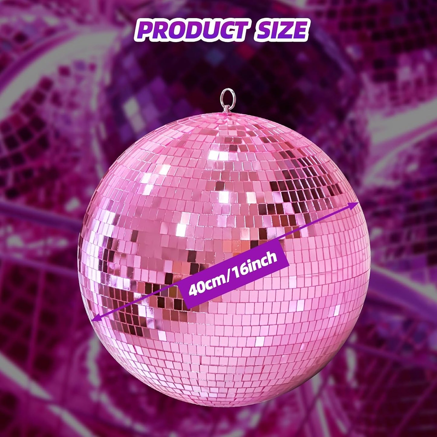 16 Inch Mirror Disco Ball lamp, Pink 16" Disco Ball Decor Hanging Disco Ball for Party Wedding Holiday Home Decoration, Replacement Mirror x 20pcs (Pink, 16inch)