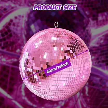 16 Inch Mirror Disco Ball lamp, Pink 16" Disco Ball Decor Hanging Disco Ball for Party Wedding Holiday Home Decoration, Replacement Mirror x 20pcs (Pink, 16inch)