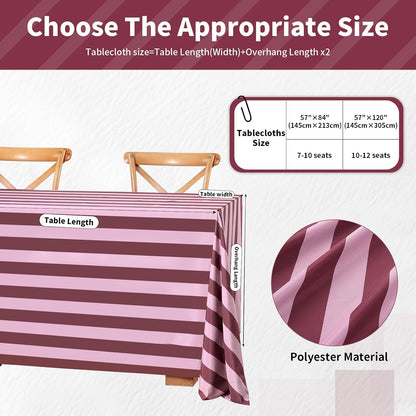 SoarDream Romantic Red Pink Stripe Tablecloth - 57×120 Inch Elegant Rectangle Table Cloth Waterproof Table Cover for Christmas Wedding Reception Outdoor Events Birthday Decoration