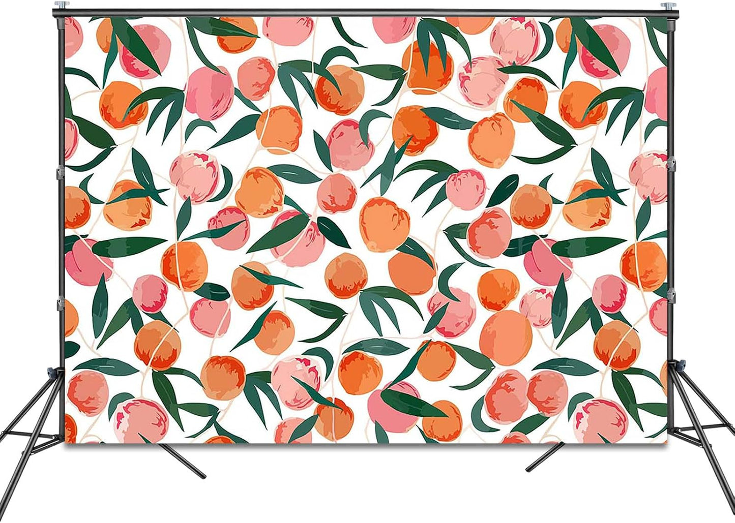 Peach Backdrop 7x5ft Allover Fruits Baby Shower Birthday Background Party Decorations Peach Wall Paper Dessert Table Cloth Banner Photo Booth Props