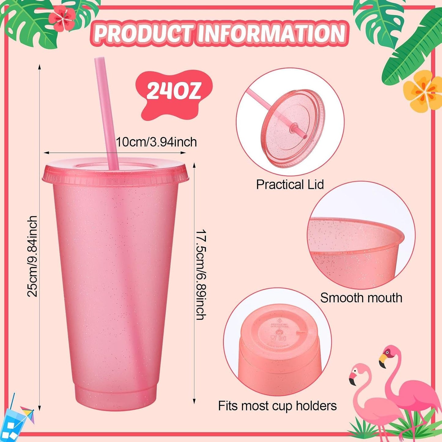 Honeydak 15 Pack Tumbler with Straw and Lid Bulk Cups for Gifts Glitter Plastic Coffee Cups 24-27 oz Reusable Water Bottle Iced Coffee Travel Mug Party Favors for Birthdays Travel (Light Pink)